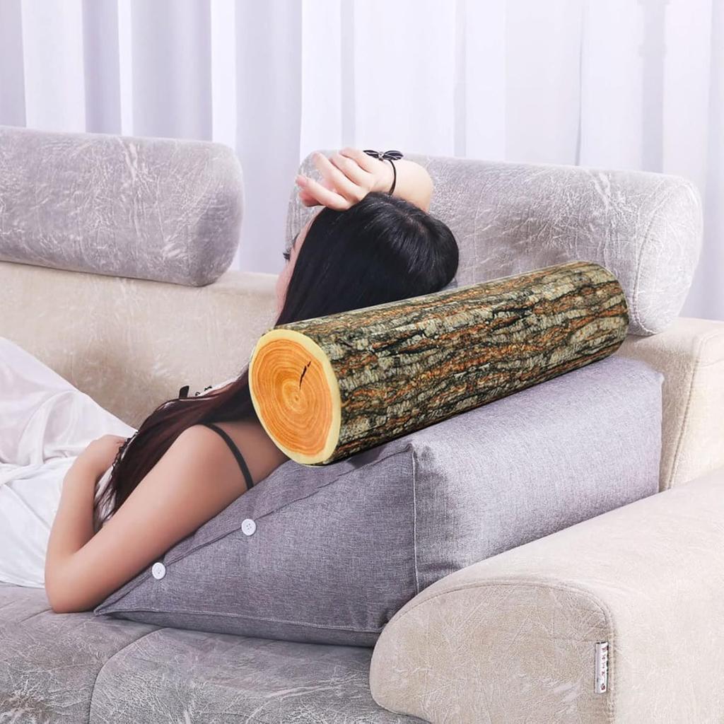 Natural Round Stump Throw Pillow, 3D Digital Print Comfortable Wood Log Pillow, Funny Cute Wood Trunk Pillows Stump Cylinder Floor Cushion for Home