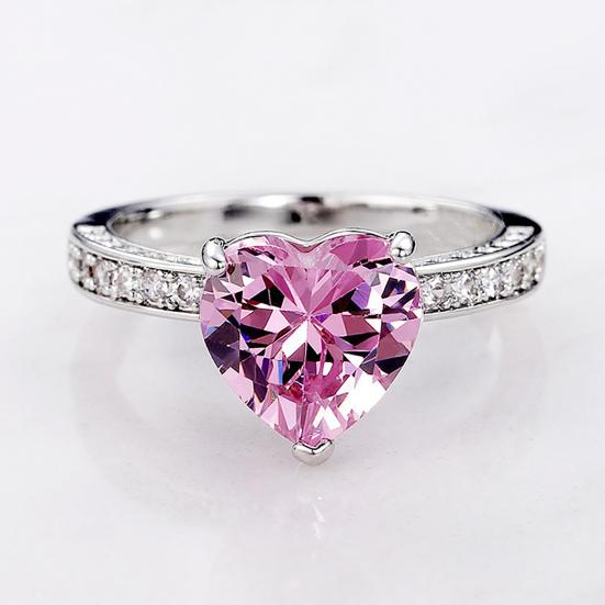 Crystal Heart Ring for Women Cubic Zirconia Heart Shaped Engagement Promise Band Ring Fake Diamond