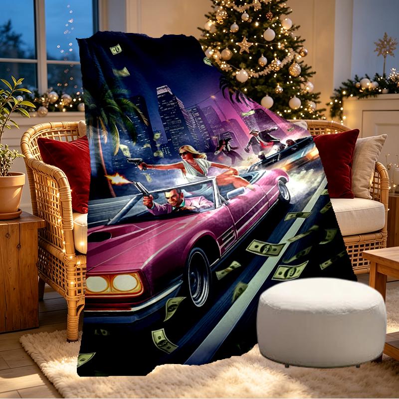Coperta con Stampa Grand Theft Auto VI - Morbida e Confortevole, per Camera da Letto, Viaggio, Divano, Decorazione Casa - Regalo di Compleanno o Natale per Amico