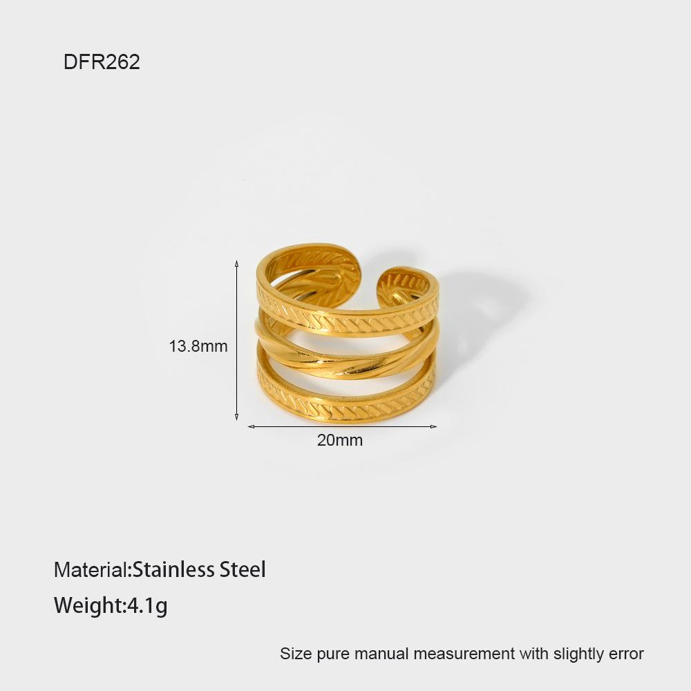 European and American Retro Exaggerated Irregular Hollow Opening Ring Female Non-fading Plated 18k Gold Stainless Steel Gold Ring