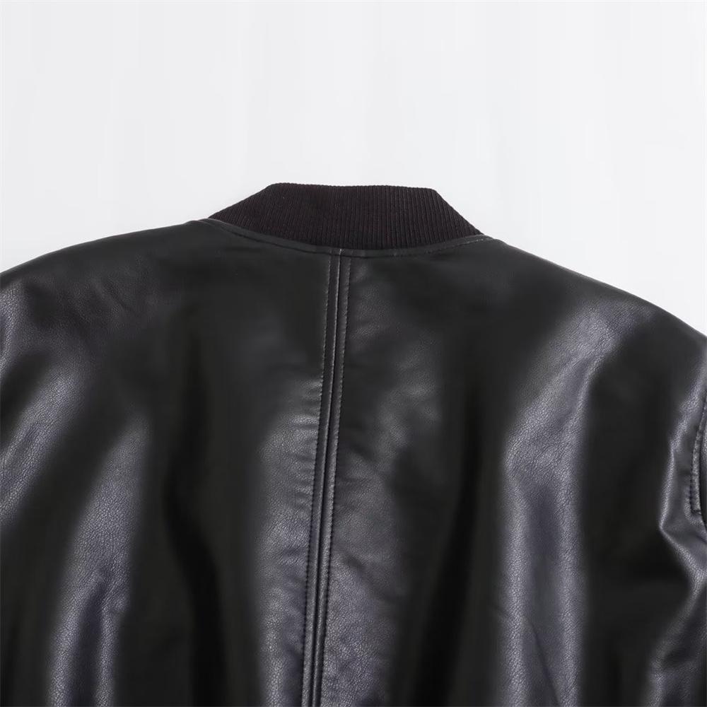 Autumn and Winter Women's Fashion Versatile Short Motorcycle Faux Pilot Jacket Coat Artificial Leather Coat