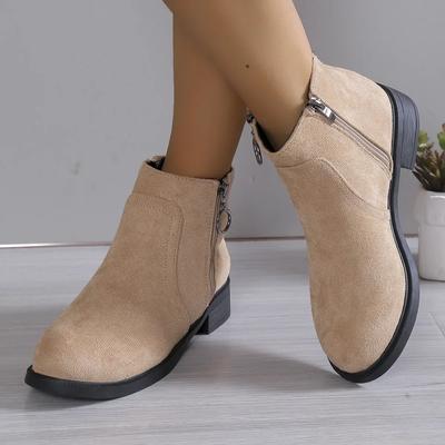 British Square Heel Ankle Boots Suede Side Zipper Short Boots Retro Women's Large Size Shoes Botas De Mujer 2025