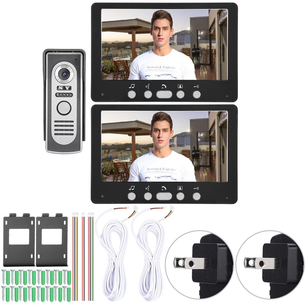 Black 7in TFT Camera 2 Monitors Video Doorbell Intercom Night View System 815m12