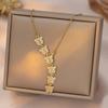 Female Crystal White Zircon Stone Butterfly Pendant Necklace Vintage Gold Color Wedding  For Women
