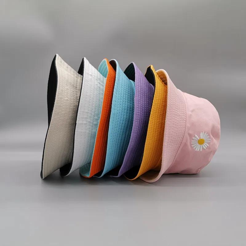 Sumemr Fresh Style Fashion Double-side Unisex Harajuku Bucket Hat Fishing Outdoor Cap Bucket Sunscreen Small Daisy Fisherman Hat