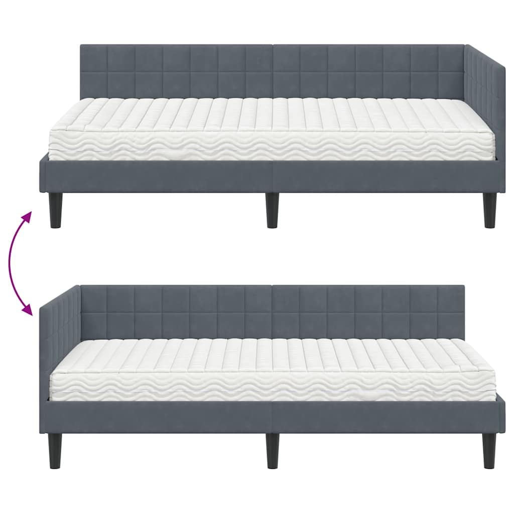 Corner Bed Frame with Mattress and Headboard 2 Pcs Grey Velvet
