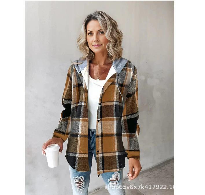 2024 European & American Women's Plaid Coat - Casual, Hot-Selling Autumn/Winter Style