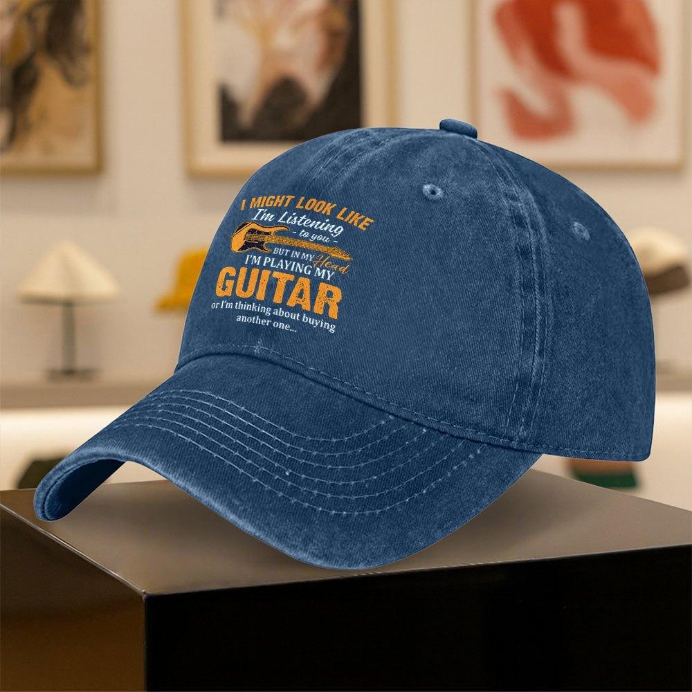 Men Vintage Guitar Print Baseball Cap  Lightweight Retro Curved Brim Hat Suitable for Summer Solid Color  MusicThemed Desig