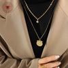 Titanium Steel Gold Plated Double Layer Clavicle Chain with Diamond Pendant and Star Badge