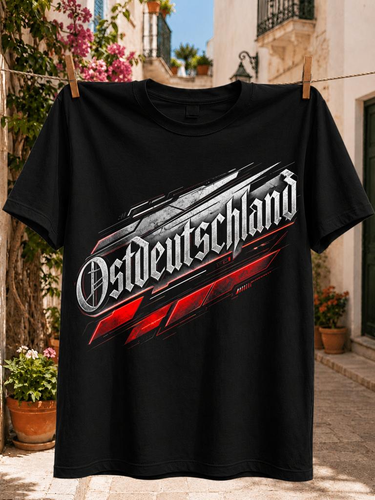 Ostdeutschland Metallic Gothic Text Angular Red Silver Speed Streaks Graphic Tee Unisex All Unisex All Tshirt