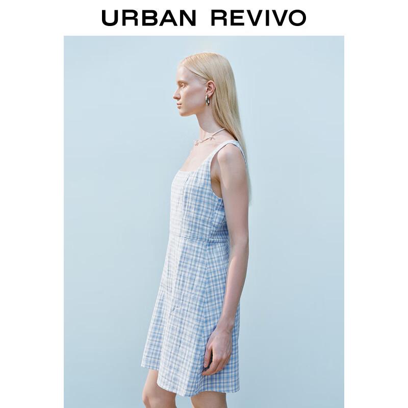 UR 2025 Summer Contrast Plaid Sleeveless A-line Dress