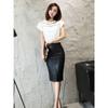Women Faux Leather Midi Pencil Skirt, High Waist Slim Bodycon Skirt, Front Split Wrap Skirt, Spring Fall Party Commuter Sheath Skirt for Ladies