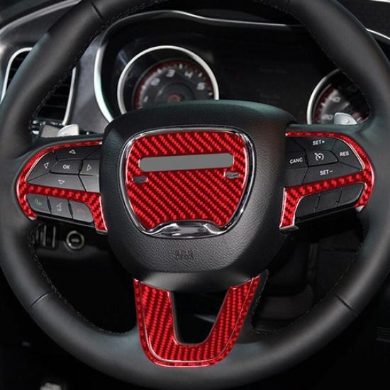 5pcs Red Carbon Fiber Car Steering Wheel Decoration Cover For Charger 2015-