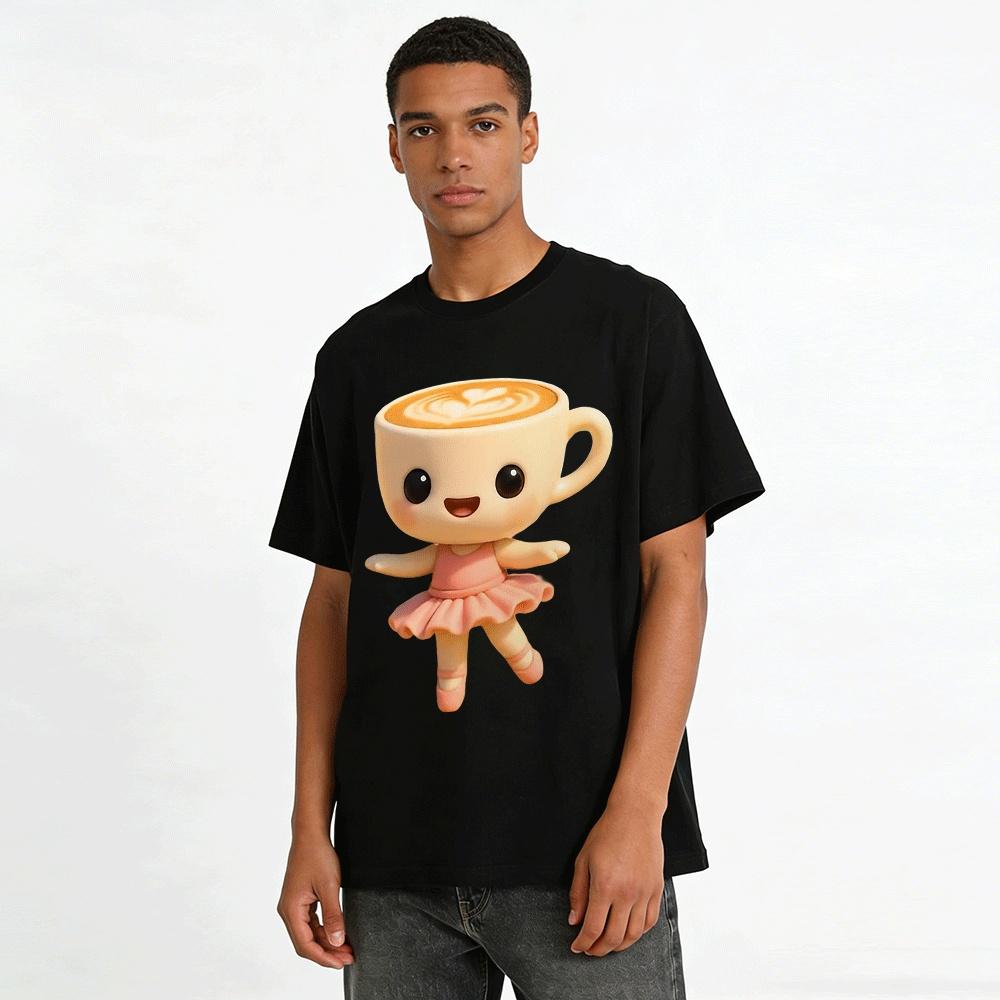 Cute Ballet Coffee Cup Print Casual Top Pure cotton T-shirt