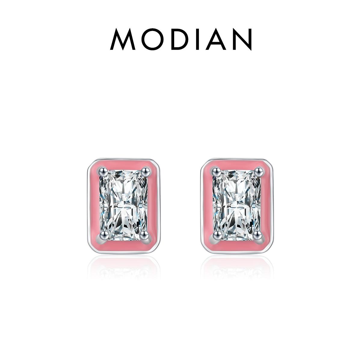 

Модиан из стерлингового серебра 925 пробы, прямоугольные эмалированные модные серьги-гвоздики со сверкающим цирконием, серьги для женщин, свадебные ювелирные украшения серебряный