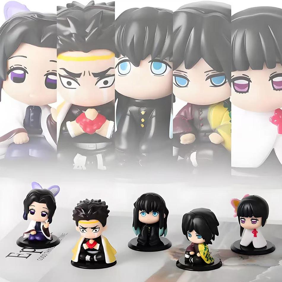 15pcs/5pcs Q Version Demon Slayer Action Figures Collection Sitting Ghost Dolls including Tanjiro Nishikata Inosuke Zenitsu Movie