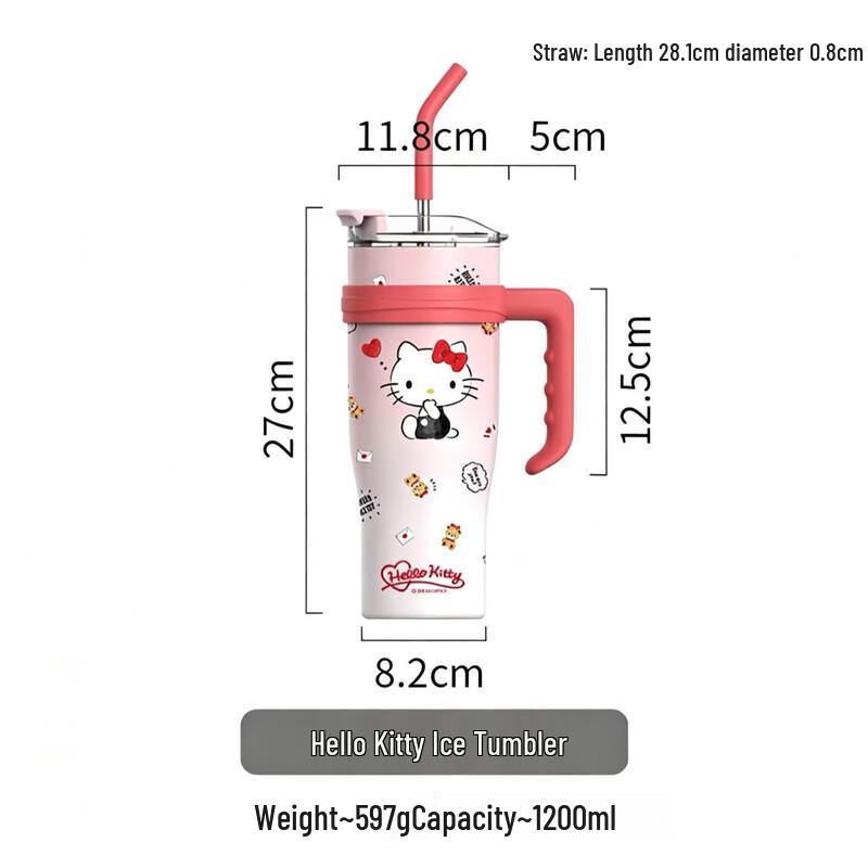 Cute Cartoon Insulated Tumbler with Handle & Straw