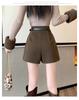 2024 Women's High-Waist Brown Wool Pleated Shorts: Autumn/Winter Wide-Leg Casual Skort