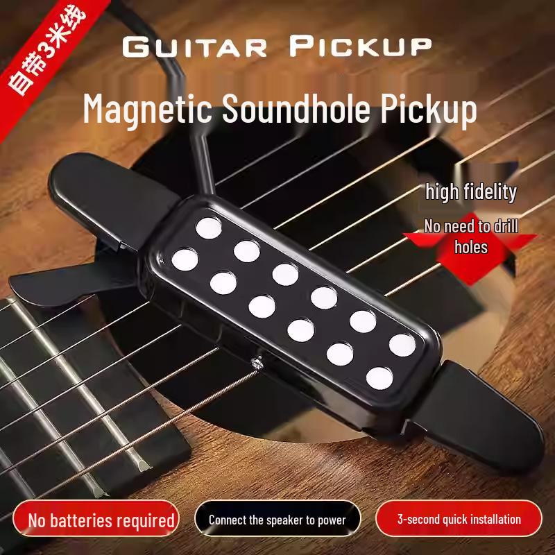Magnetic Wooden Guitar Soundhole Pickup with 3m Cable, No-Drill Plug-In