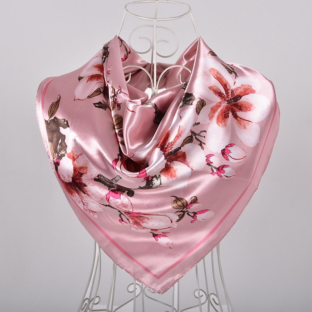 BYSIFA New Accessories Women Wine Red Silk Scarf Cape Fashion Chinese Rose Satin Square Scarves Shawls Ladies Headkerchief Hijab