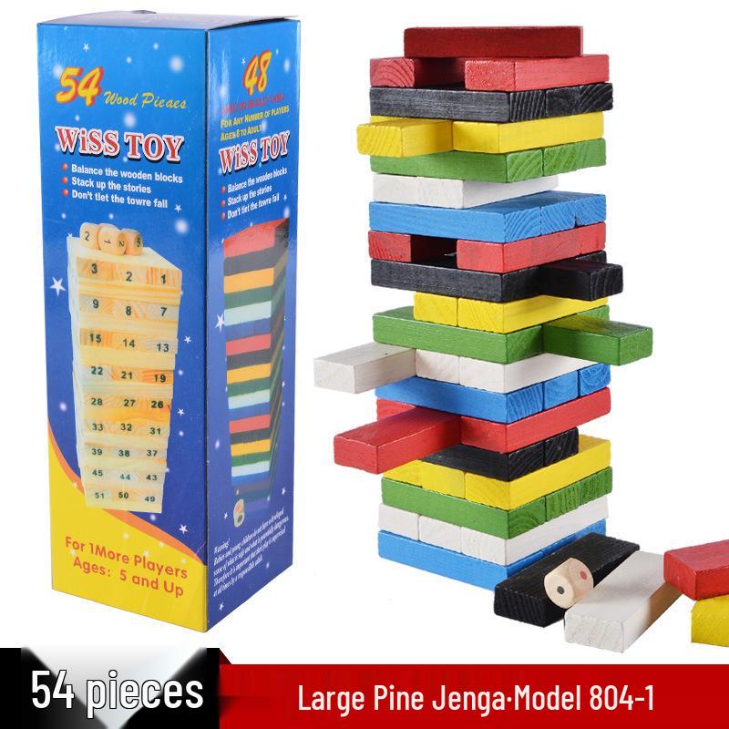 Colorful 54-Piece Wooden Jenga Stacking Game: Educational & Creative Desktop Blocks