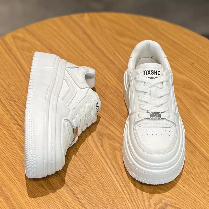 Leather Little White Shoes Women's Spring 2025 Women's Shoes New White Board Shoes Platform Height Increase Small Casual Shoes