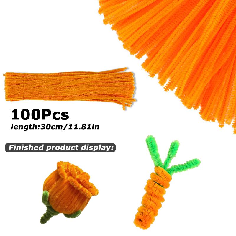 100Pcs 30cm Colors Chenille Stem Twisted Rod Iron Wire DIY Handcraft Wool Root Fluffy Bar Twisting Decor Pipe Cleaner Plush