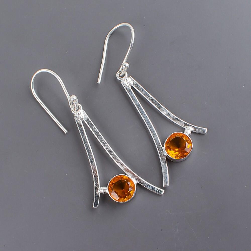 Citrine Gemstone 925 Sterling Silver Jewelry Handmade Earrings1.45" Gift For Her EE-66-1