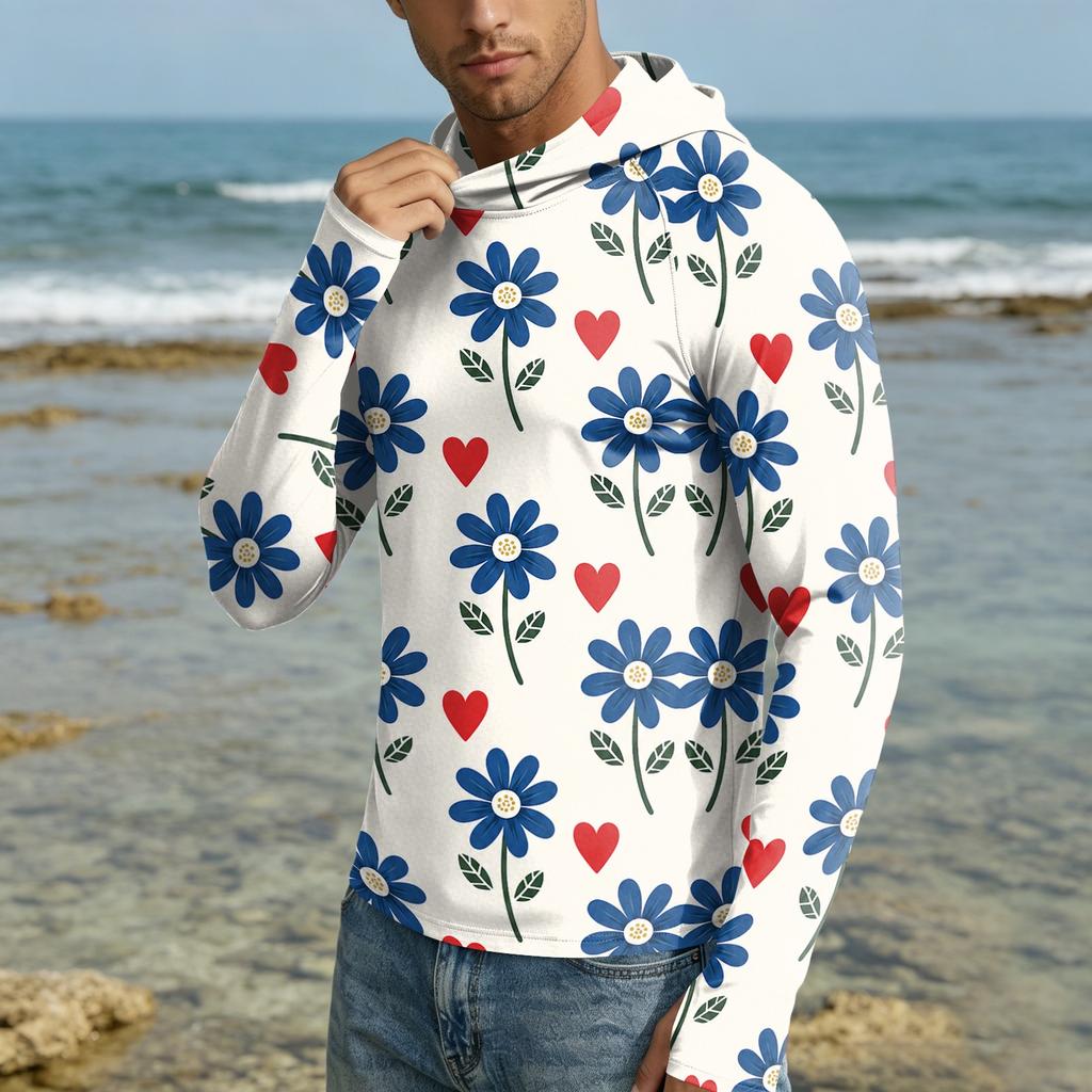 Men's UPF50+ Sun Protection Hoodie Lightweight Quick Dry Long Sleeve Hooded Shirt Breathable Outdoor Sportswear for Hiking Running Fishing