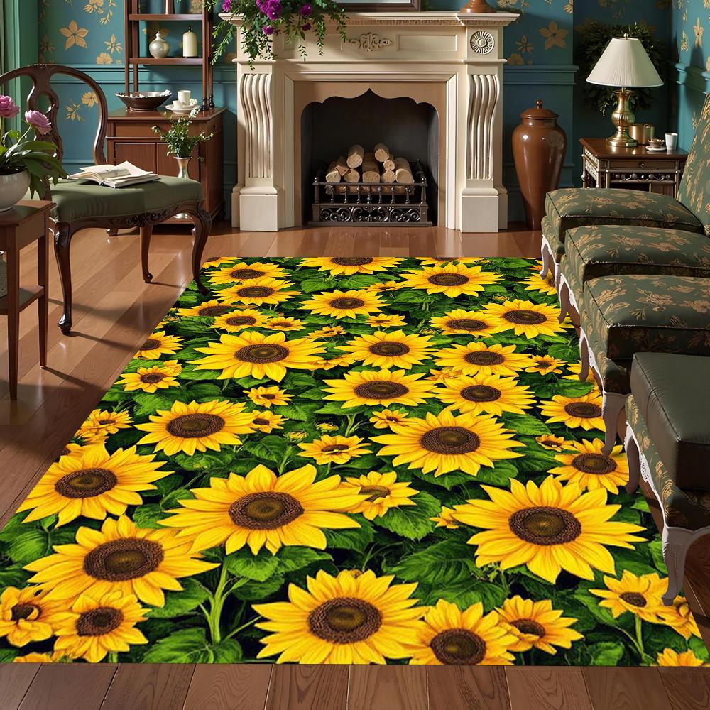 Bright Sunflower Floral Printed Carpet Non Slip For Kitchen Living Room Bedroom Cloakroom Lounge Home Decor Floor Mat