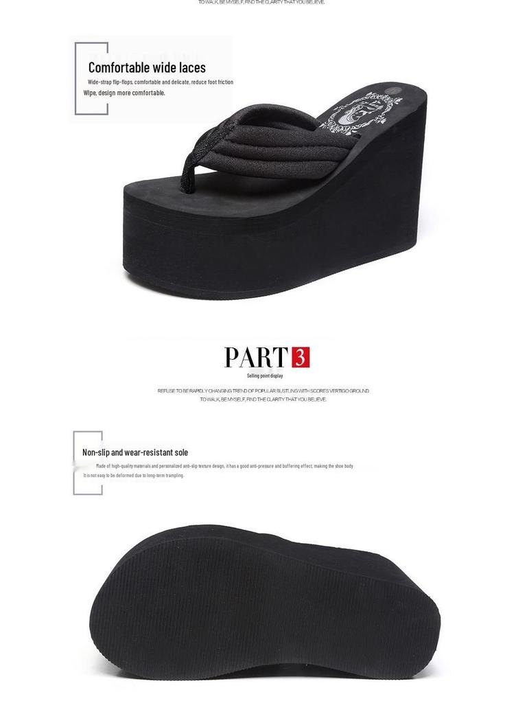 Women's 11cm High Heel Flip Flops with Thick Rubber Sole – Non-Slip Beach Sandals