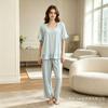Popular women's pajamas set lace splicing lace solid color casual sweet loungewear