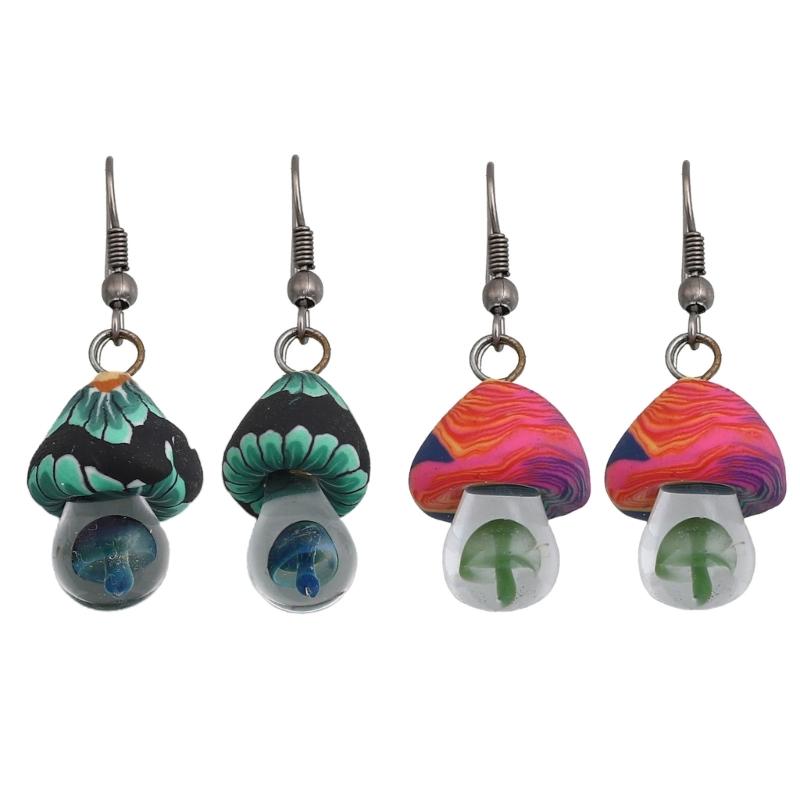 Unique Dangle Earrings Simple Colorful Mushroom Pendant Drop Earrings Statement Jewelry Fashion Small Hoop Earrings