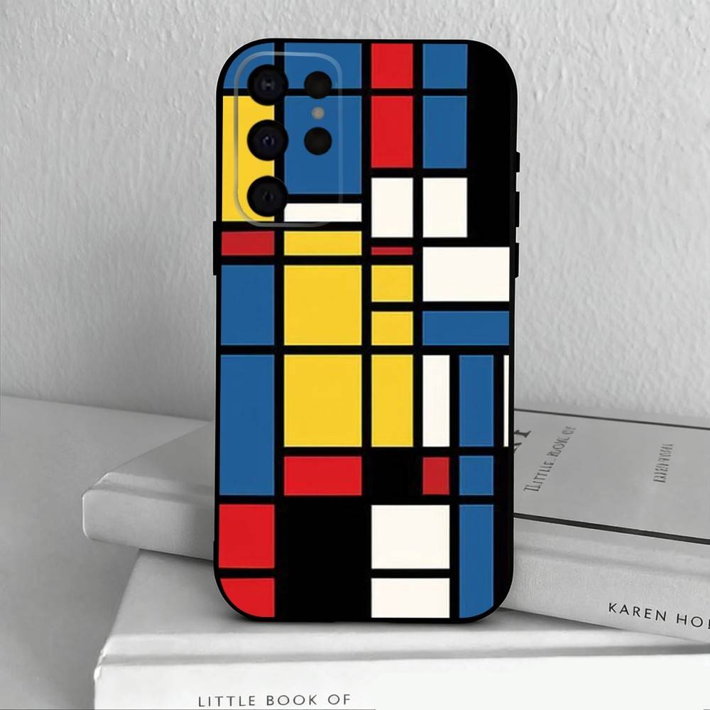Grid T-TOPLBPCS M-Mondrian  Phone Case For Samsung S25,24,23,22,30,21,10,9,Ultra,Plus,Lite,FE,4,5 G Soft Black Case