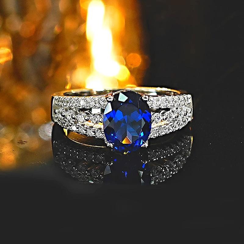 Huitan Women Ring CopperColor Inlaid Sparkling Blue Cubic Zirconia Elegant Fashion Wedding Party Accessories Lady Jewelry Gift
