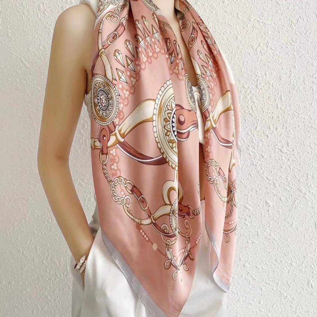 Chinese Style Satin 90Cm Large Square Scarf, Simple Simulation Silk Scarf, Scarf Shawl Small Scarf