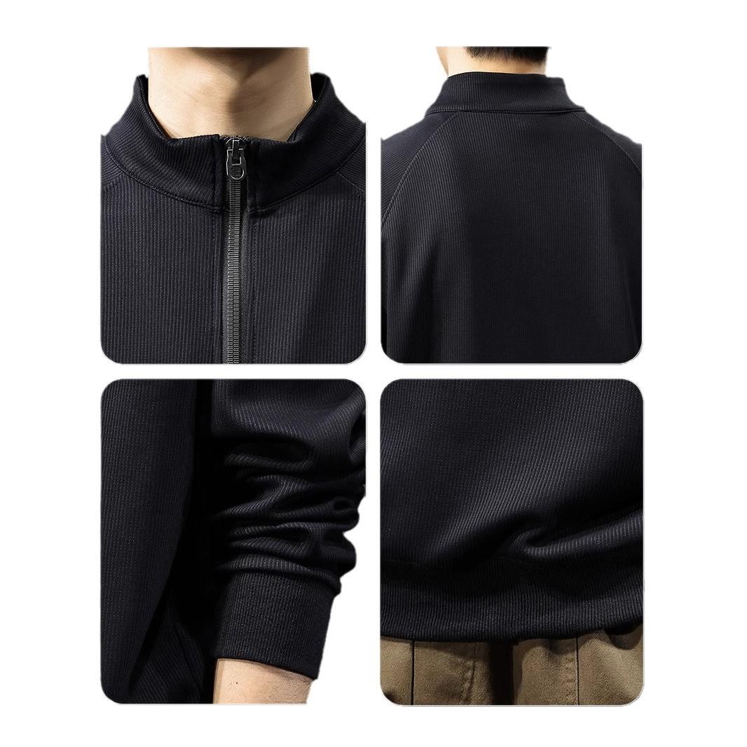 Осенний однотонный мужской свитер с воротником-стойкой — фото 6