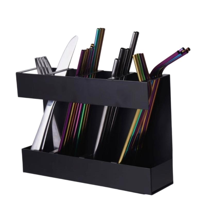 Schwarzer Metall-Strohhalmhalter, Wandmontage, Küchenschrank-Organizer für Zuhause, Gewerbliche Nutzung, Platzsparender Lagerregal