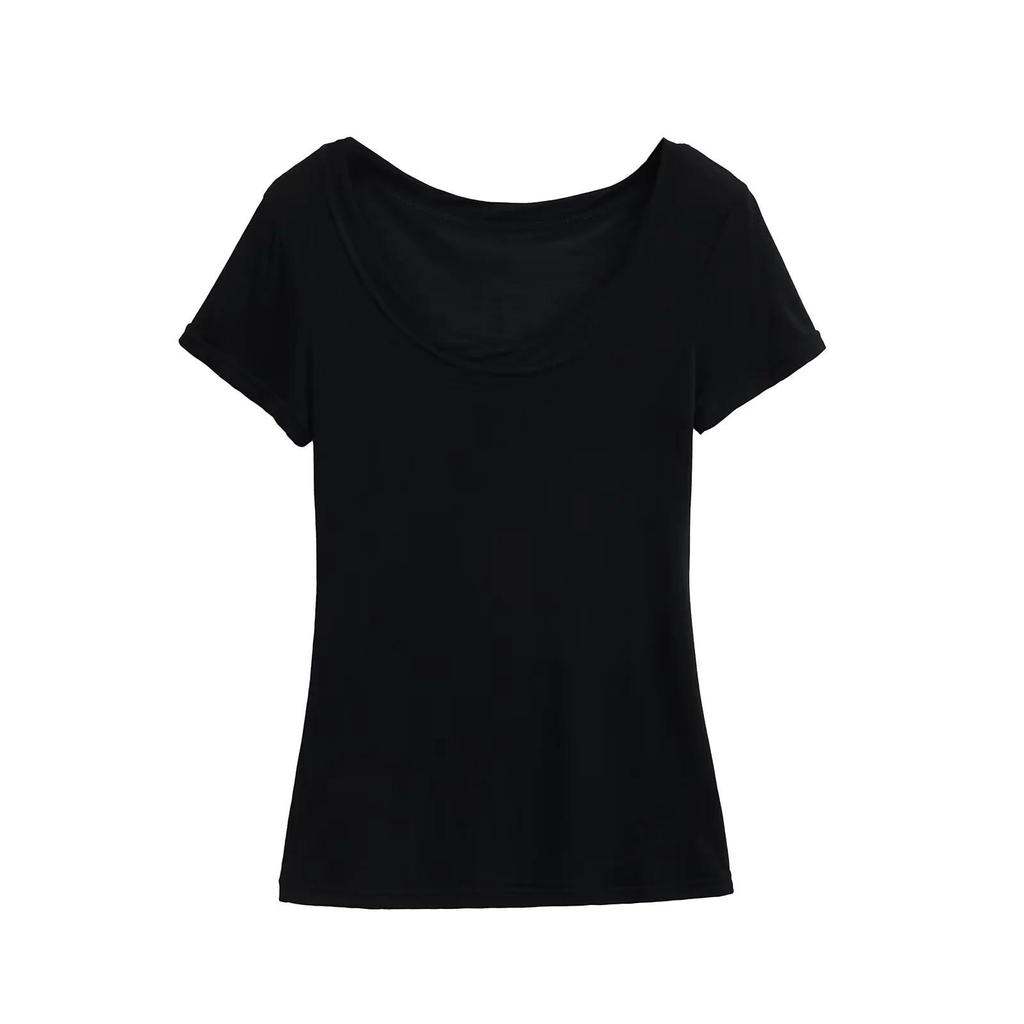 2025 Summer Women's Lyocell U-Neck Loose-Fit Short-Sleeve Top