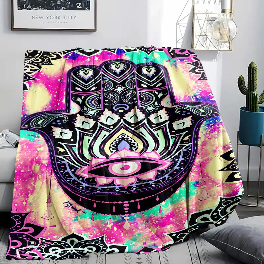 1Pc Jewish Hamsa Print Flannel Blanket, High Quality Comfortable for All Seasons, Home Decor, Warmth and Comfort, Perfect for Christmas Gifts