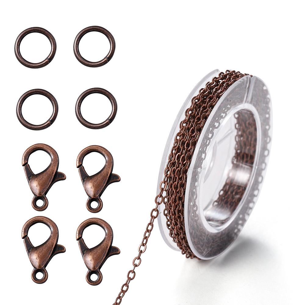 1 Set 3m Iron Cable Chain Connector Link Chains With Jump Rings Lobster Clasps Jewelry Making Set DIY Necklace Materials Finding