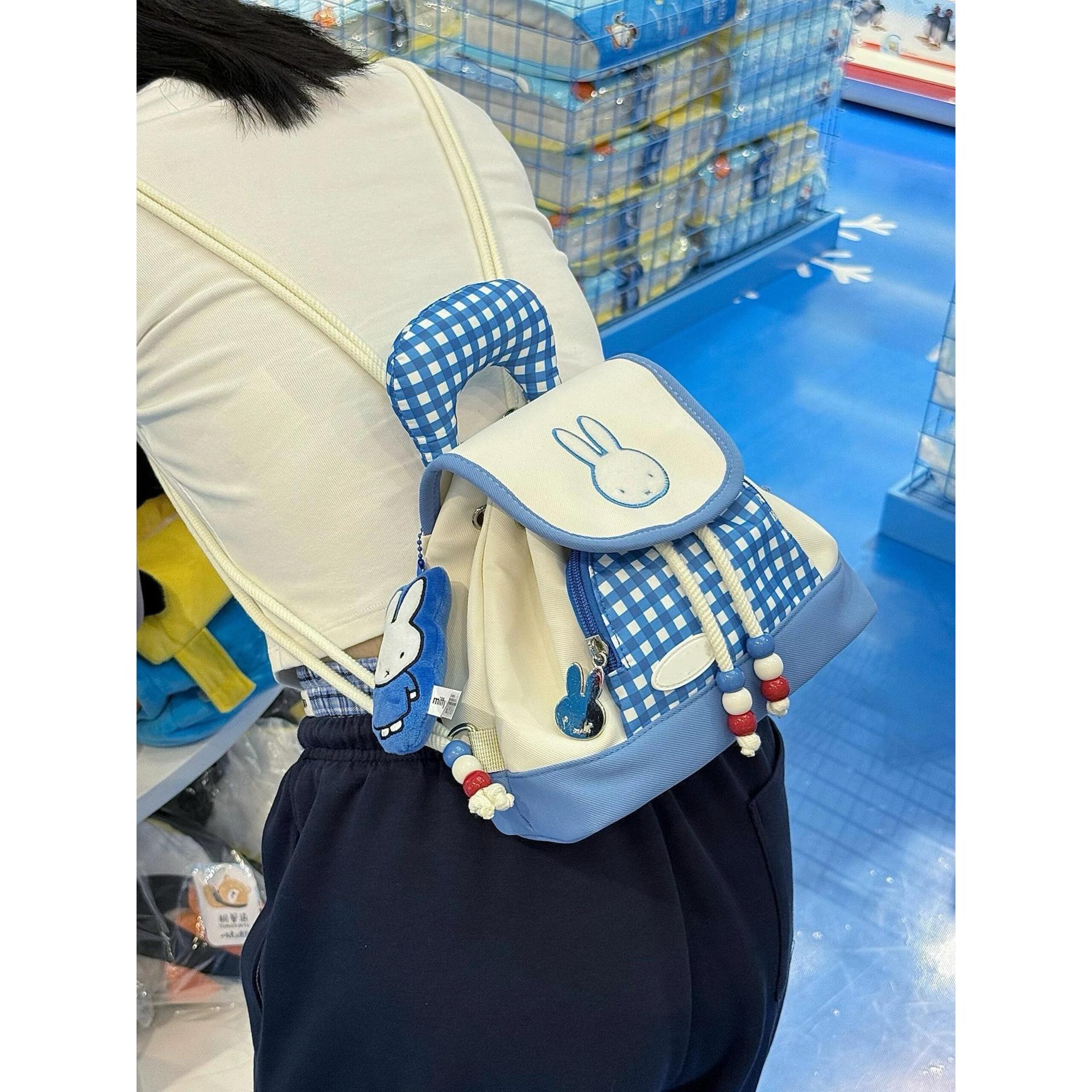 Korean ins new rabbit blue plaid backpack trendy cartoon schoolbag cute versatile backpack commuter woman