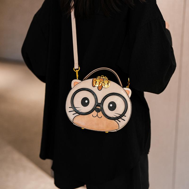 Fashion Cartoon Small Bag 2025 New Japanese Cute Bear Shoulder Bag Women's Versatile Portable Round Bag PU
