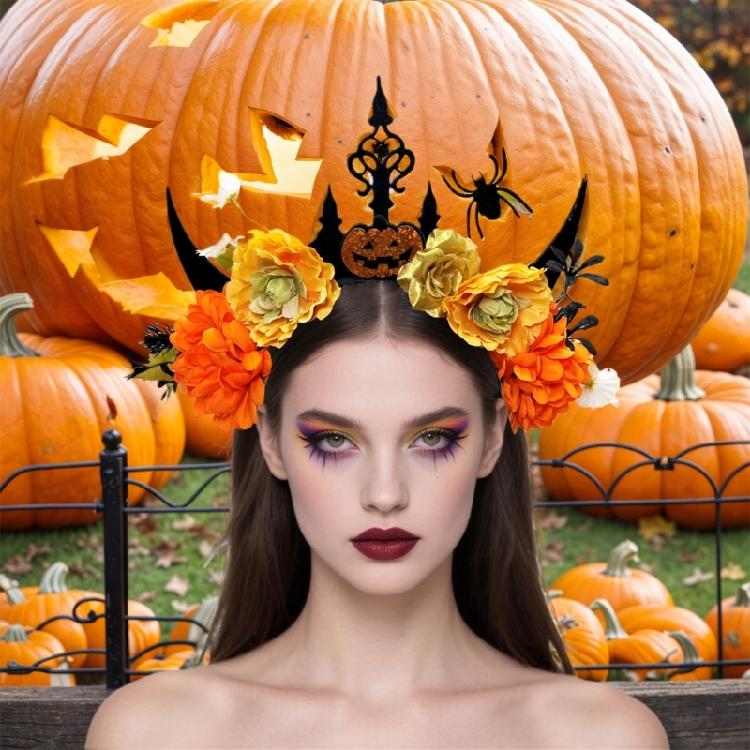 Dark Series Flower Hairband with Skull Decors For Women Girl Halloween Costume Party Role Playing Accessory Headpiece