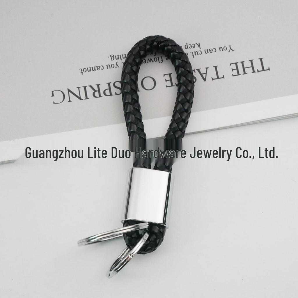 Universal Woven Leather Car Keychain with Double Rings