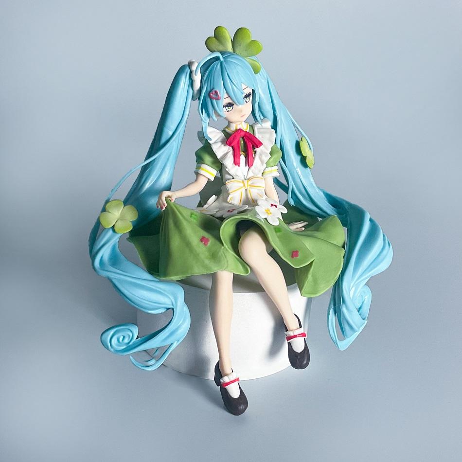 16CM Hatsune Miku Anime Figure Four Leaf Grass Fairy Pretty Girl Action Figures Kawaii Girl Figurine PVC Collection Model Toys