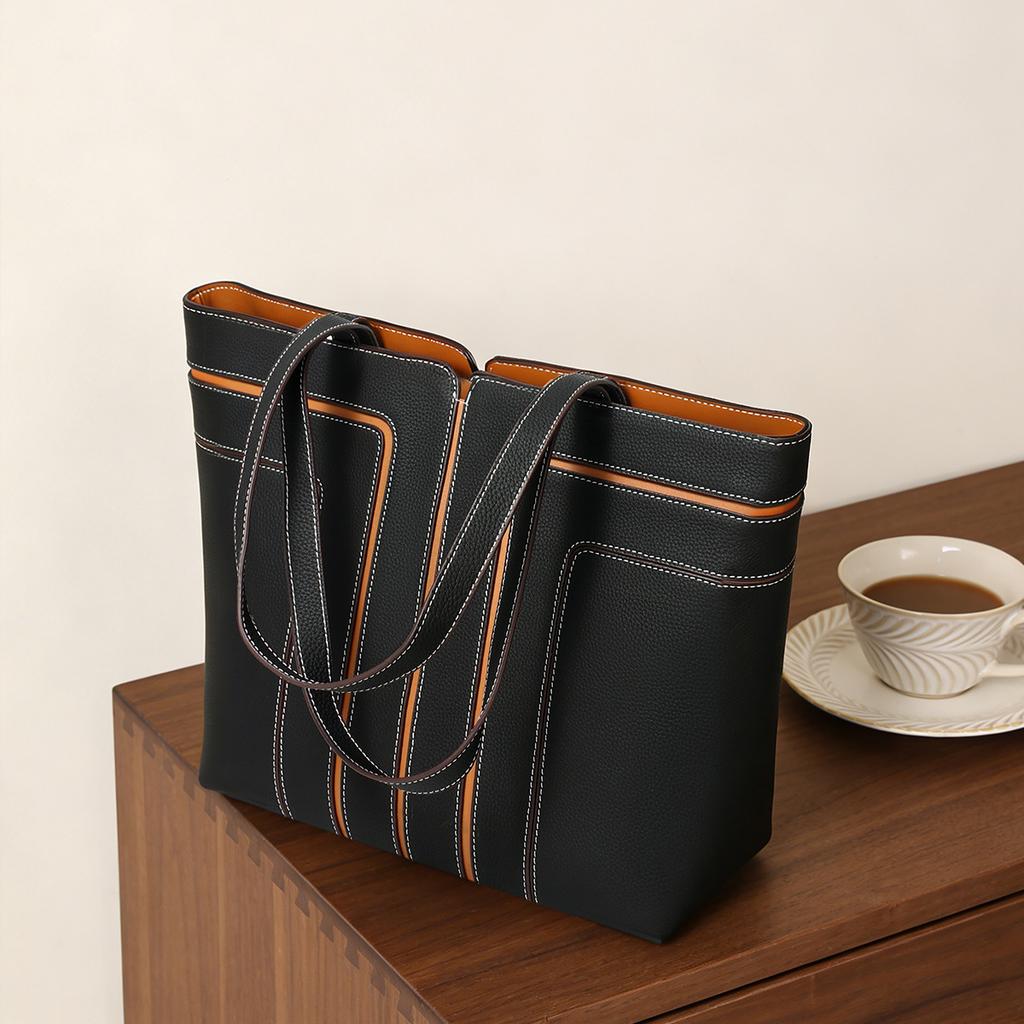 Tote Bag Large Capacity Women Commuting High-end Sense Office Light Luxury Handbag Korean Niche Genuine Leather Laptop Bag