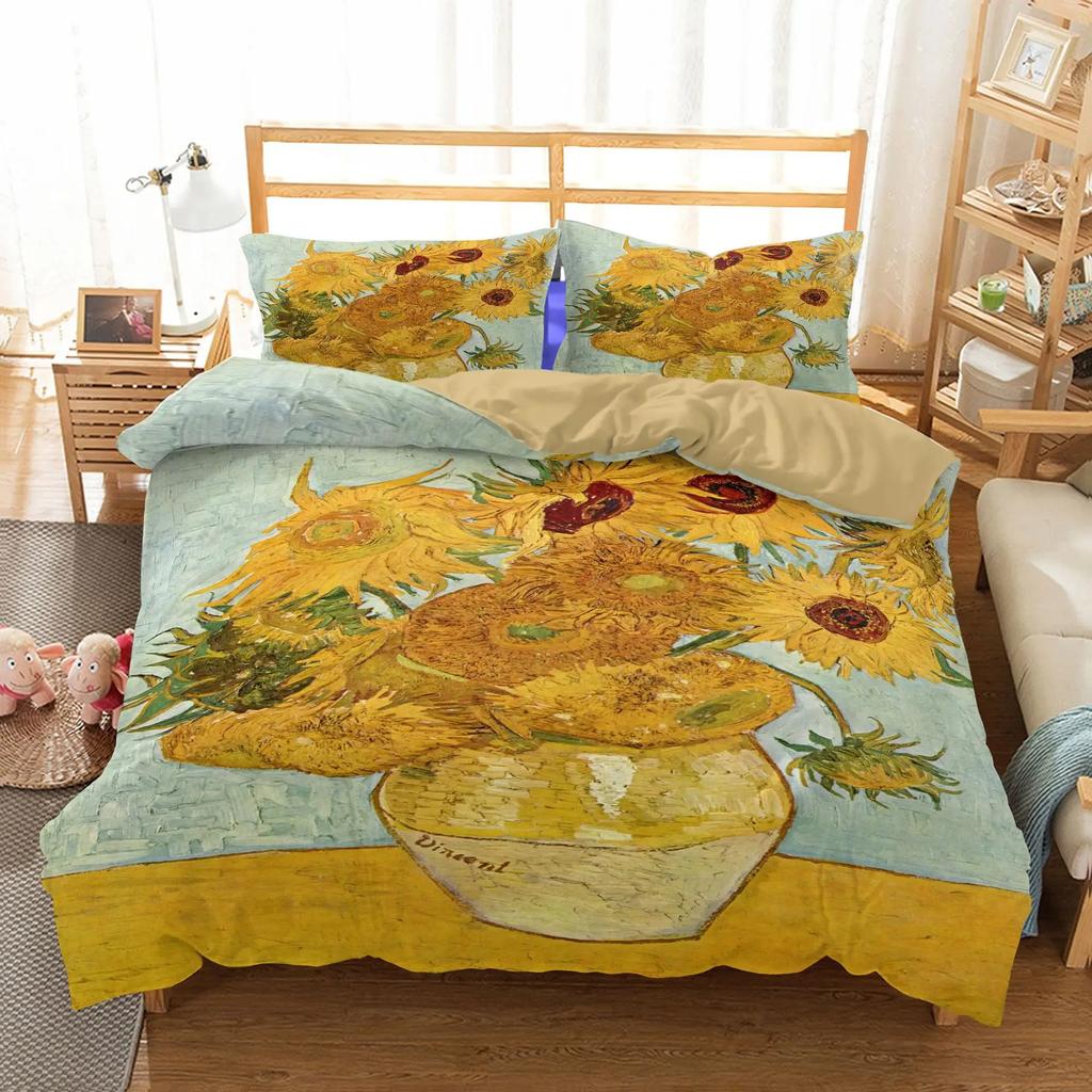 Sunflower Comforter Bedding Sets Bright-colored Yellow Flower Series Bedroom Sets Housse De Couette 220x240 Duvet Cover Set New
