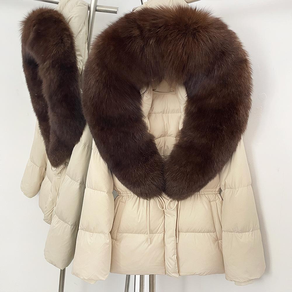 Popular fox fur collar medium and long down jacket winter new waist thin high-end fur coat women