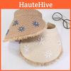 Summer Straw Hat With Daisy Print Wide Brim Sun Protection For Women Outdoor Casual